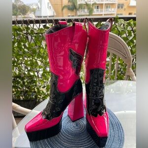 Dolls Kill Hot Pink and Black Heeled Boots